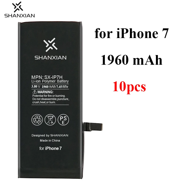 

SHANXIAN 10pcs/lot Mobile Phone Battery for iphone 7 High Quality Internal Batteria Capacity 1960mAh Phone Replacement battery 7