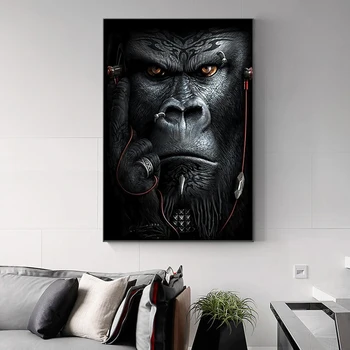 

Abstract Animals Canvas Painting Monkeys Listening To Music Posters and Print Wall Art Picture for Living Room Home Decor Cuadro
