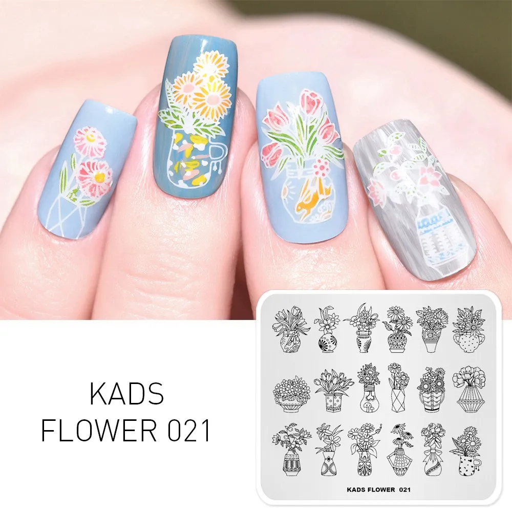 Flower 021 KADS пластины для штамповки ногтей 48 дизайнов цветок бабочка изображение дизайн ногтей штамп Шаблон трафарет для штамповки ногтей Маникюрный Инструмент - Цвет: Flower 021
