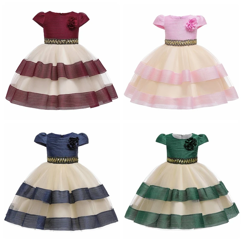 Платье для девочек с цветочной аппликацией; платье принцессы; Детские платья для девочек; кружевное торжественное бальное платье; Одежда для маленьких девочек; одежда для детей