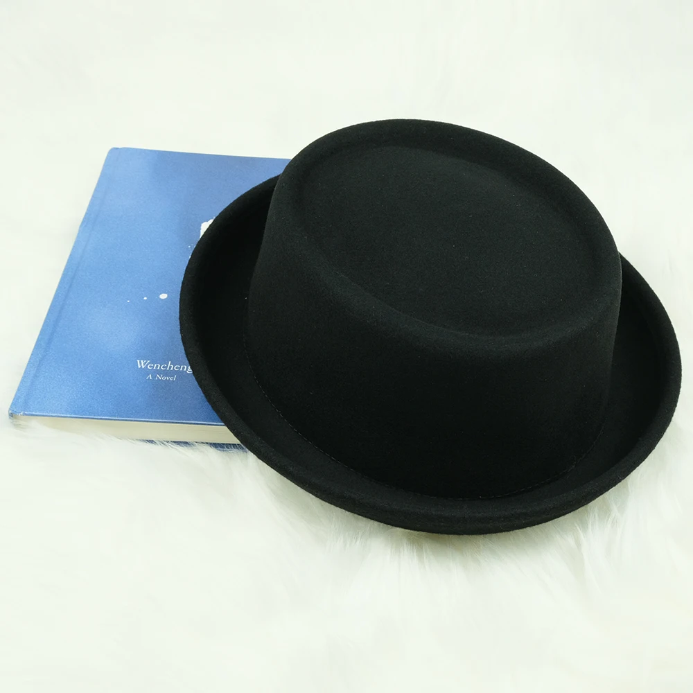 100% Wool Felt Pork Pie Hat Women Men Fedora Curved Brim Crushable Woolen Hats green fedora hat