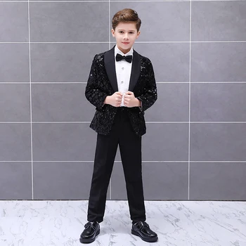 

Boy Velvet Sequins Suit Blazer Wedding Flower child Dress Coat Festival Party Piano Playing Stage Model Show Costume Jacket