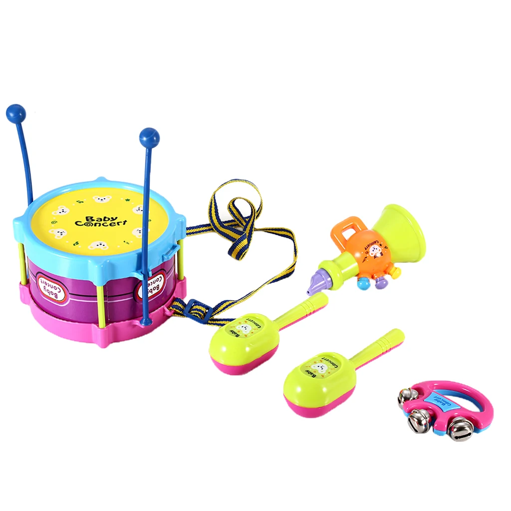 5 Pieces Drum Drumsticks Maracas Rattles Trumpet Kids/Baby Developmental Musical Instrument Toy Playset