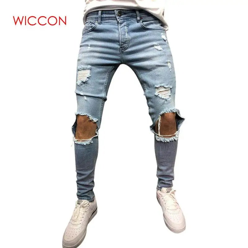 Модные уличные мужские джинсы винтажные обтягивающие рваные джинсы Рваные панковские Брюки Homme хип-хоп джинсы размера плюс