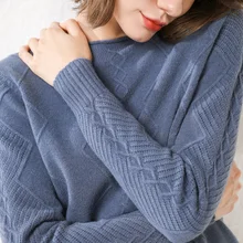 Осень и зима женский свитер из кашемира Круглый вырез керлинг свитер свободный короткий женский свитер джемпер