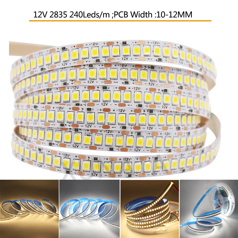 5m AC/DC 12V Светодиодные ленты SMD 2835 5054 5630 5050 Водонепроницаемый светодиодный светильник полосы 600 светодиодный 1200 светодиодный гибкий светодиодный лента светильник белый/теплый белый