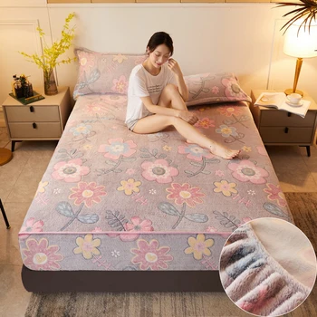 

Soft Fitted Sheet Elastic Bed Sheet Set Soft Flannel Bed Sheets Printing Mattress Cover постельное белье sabanas for Home