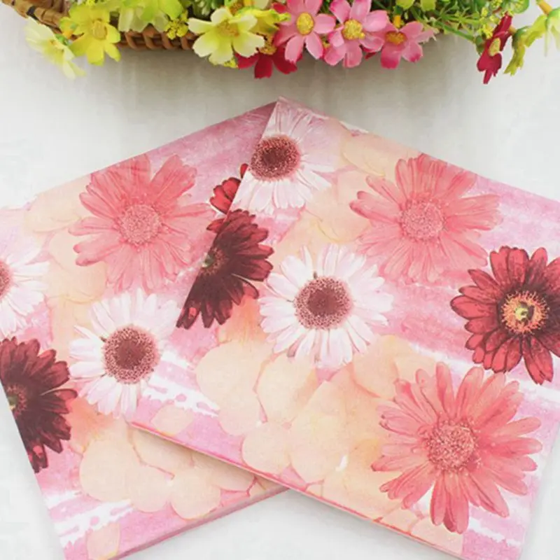20pcs/set Pink Daisy Disposable Paper Napkins 33*33cm Party Paper
