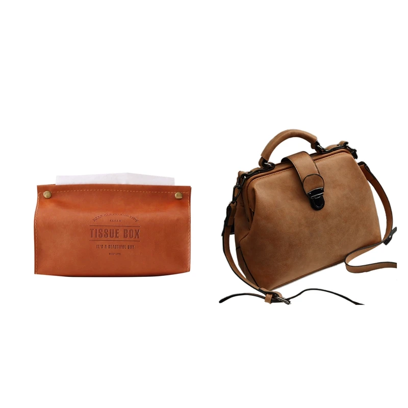 

ABZC-Women Handbags PU Leather for Women Shoulder Bags (Brown Nubuck) & Container Towel Napkin Tissue Holder Ins Nordic Leather
