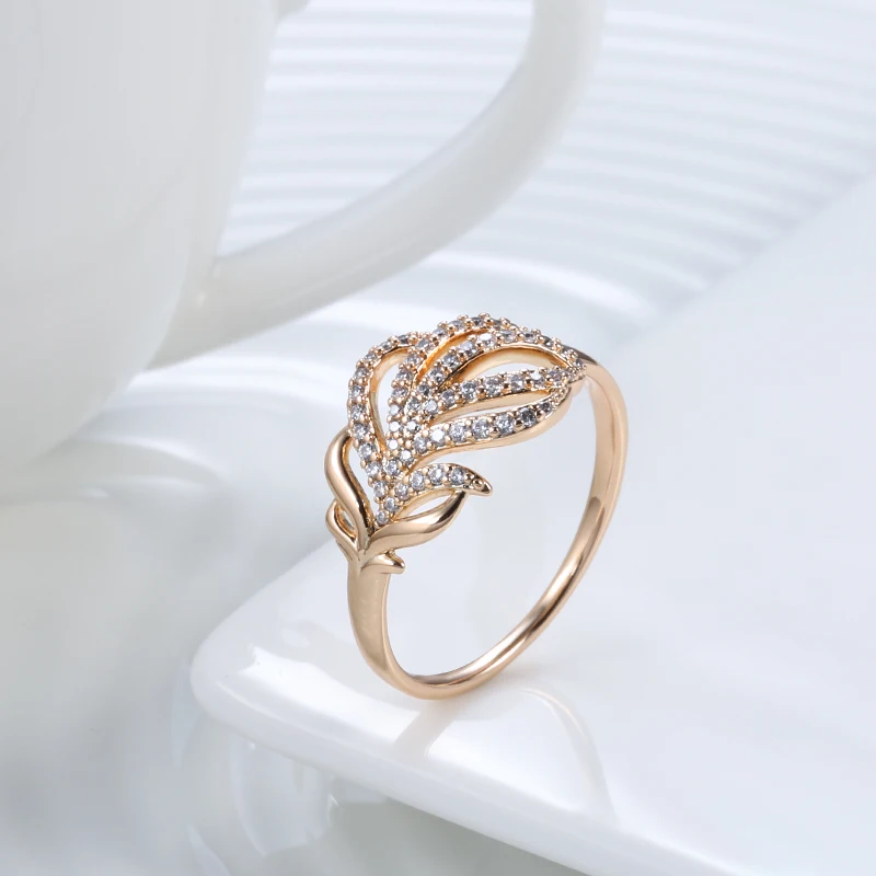 Kinel Hot 585 Rose Gold Crystal Flower Ring Fashion Natural Zircon Vintage Ring for Women Gift Daily Fine Jewelry