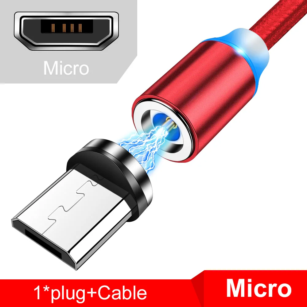 Магнитный usb-кабель Tisluo, Micro USB type C, быстрая зарядка, 1 м, Магнитный зарядный кабель для iphone 11 X, Xiaomi, шнур для мобильного телефона, провод - Цвет: Micro usb Red