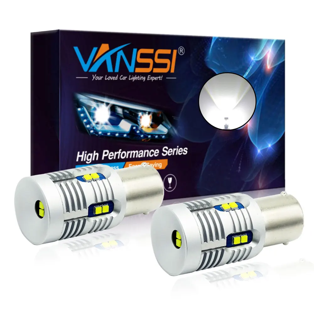 VANSSI 2x1156 Ba15s P21W светодиодный светильник заднего хода со встроенным резистором Canbus без ошибок 2000 лм Белый