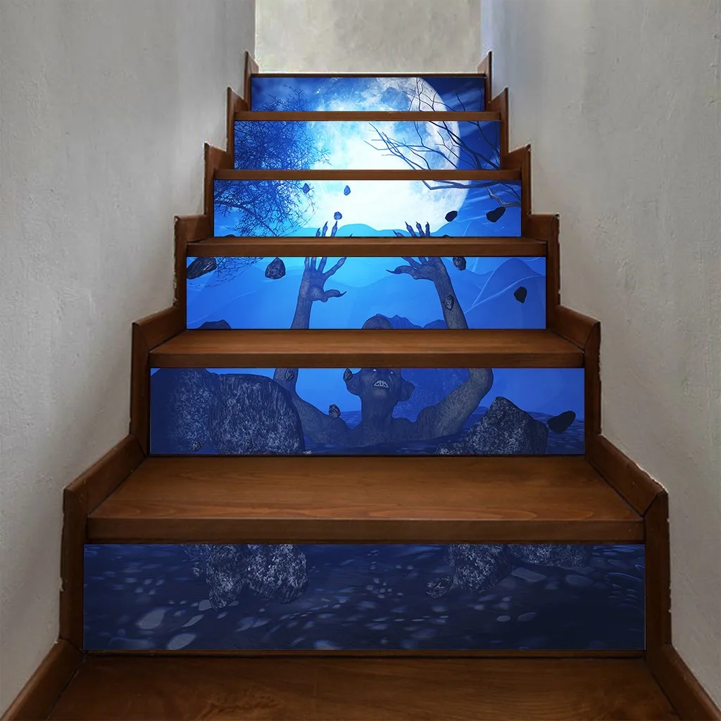 Halloween Staircase Decoration Stair Riser Floor Sticker DIY Wall Stairs Decal Adornment Can Remove The Stickers Room | Дом и сад