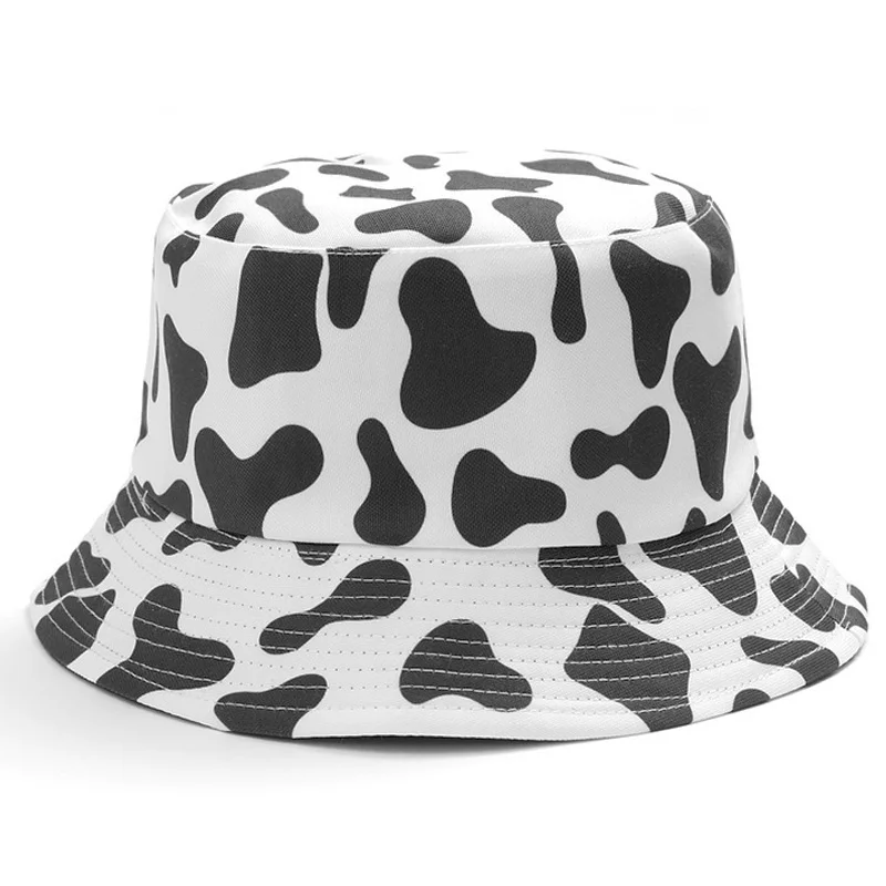 Reversible Black White Cow Pattern Bucket Hats Fisherman Caps for Women Gorras Summer Sun Hat Travel Cap Fishing Cap Beach Hat