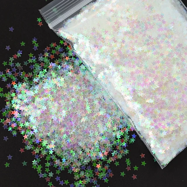 50G 1bag All White Glitter Shapes- Polyester Glitters - Opal Iridescent Rainbow White Glitter Chunky Nail Art Clear Iridescent 3