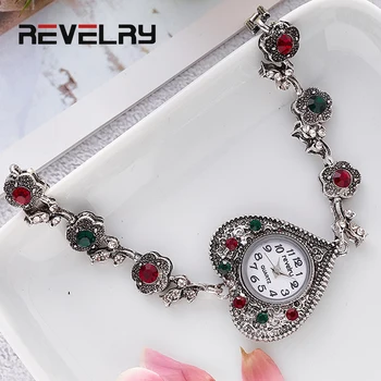 

REVELRY Women's Bracelet Watches Fashion Girls Dress Diamond Saats Ladies Analog Quartz Clock Heart shaped dial zegarek damski