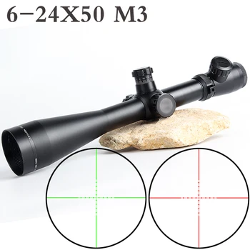 melhor Caça 6-24x50 M3 Riflescope Tático Rifle óptico Scope Sniper Caça Rifle Escopos De Longo Alcance Airsoft Rifle Scope Ponto Vermelho