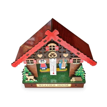 

Creative Thermometer Wooden House Barometer Crafts Jewelry Weather House Thermometer Home Decoration Wall-Mounted Accessories