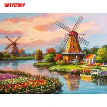 GATYZTORY 3D Алмазная живопись полная квадратная дрель DIY домашний Декор Ремесло Стразы мозаичная картина фото на заказ ветряная мельница