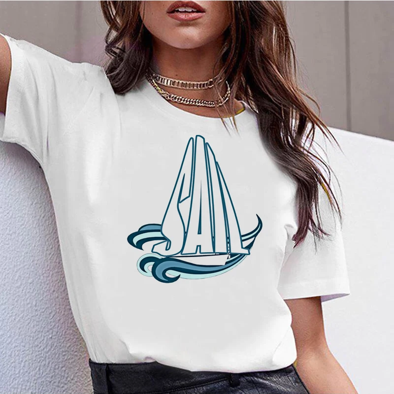 1003900 _ sail boat футболка повседневные топы Футболка для женщин леди девушки |