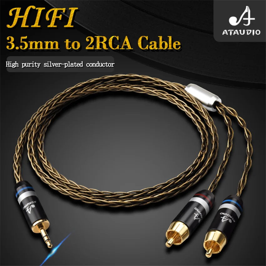 Кабель YYAUDIO Hifi 3 5 мм на 2Rca высококачественный посеребренный ПК стандартное