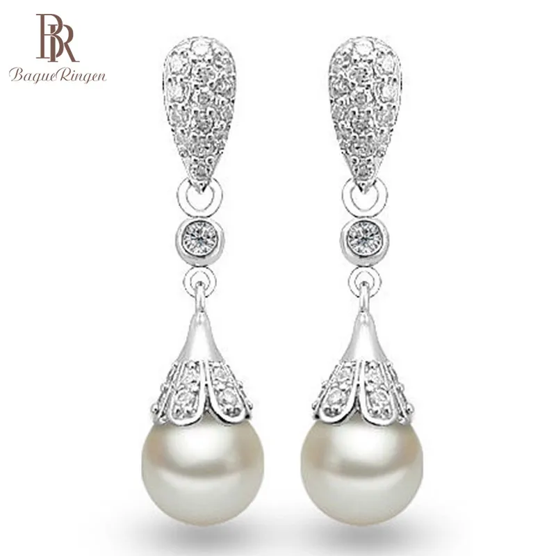 Женские серьги подвески с пресноводным жемчугом Bague Ringen свадебные подвесками из