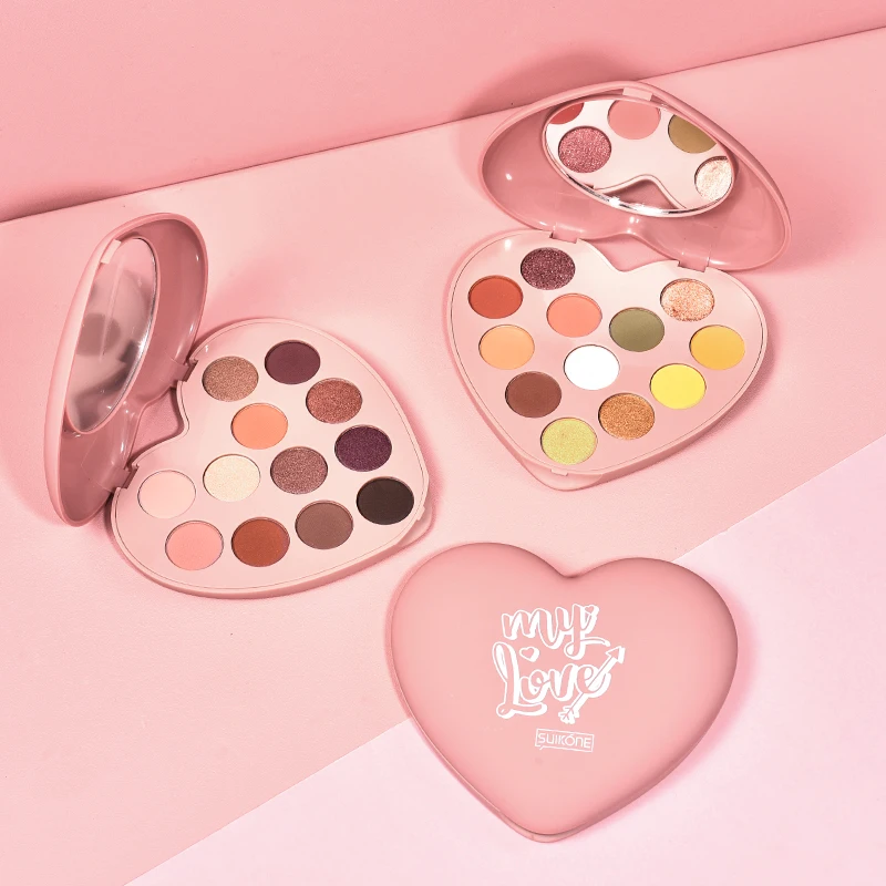 

Suikone colorful eyeshadow palette pink color heart apperance china makeup nude pigment waterproof matte eyeshdaow powder AC126