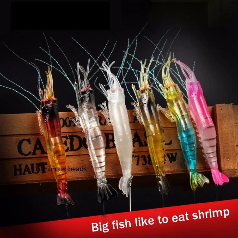 

Artificial Silicone Soft Bait, Luminous Shrimp, Mixed Color, Spinner, Crank-Bait, Fishing Lure with Hook 9.5cm, 6g