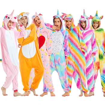 

Winter Kigurumi Adult Pajamas Unicorn Cartoon Anime Animal Onesies Women Sleepwear Flannel Warm Jumpsuit Unisex Pajamas