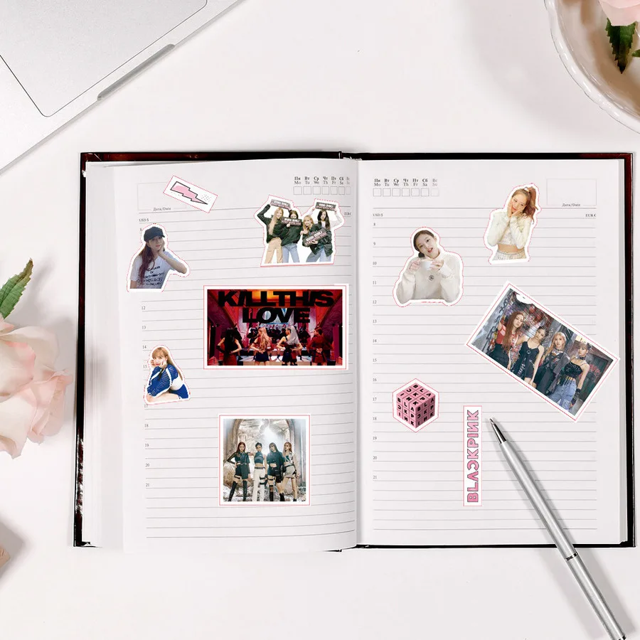 

Kpop Blackpink Adhesive Photo Stickers for Luggage Laptop Jennie Jisoo Decorative Phone Notebook Scrapbook DIY Stickers