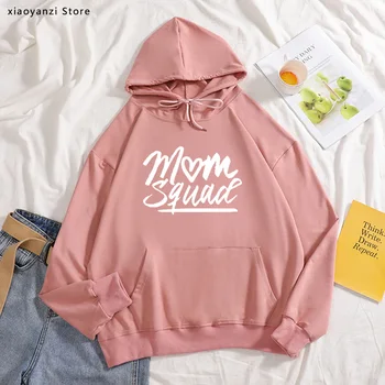

MOM SQUAD Print Women sweatshirts Cotton Casual Funny hoodies For Lady Young Girl pullovers tops-1019