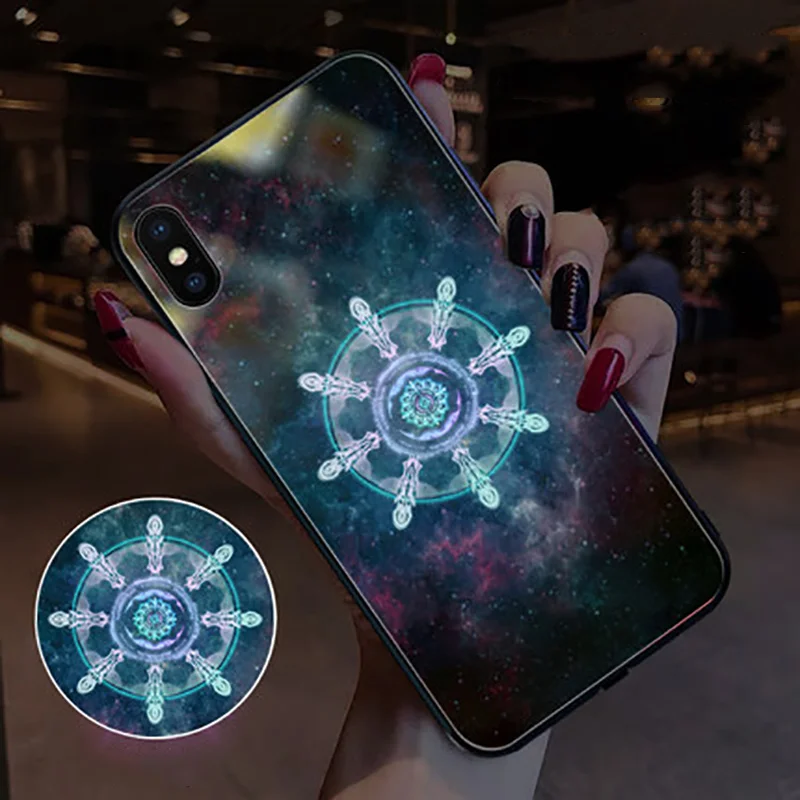 green stars Yagoo умный светодиодный светящийся чехол для телефона для Apple iPhone X XS XR MAX 6 6S 7 8 Plus чехол s задняя крышка милые животные Funda роскошный силиконовый - Цвет: green stars
