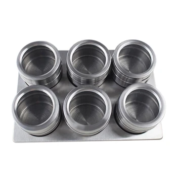 

netic Spice Jar with Spice Holder Stainless Steel Spice Jar Spice Storage Tank Canned Pepper Sauce Jar Shake Flask 6 Pack