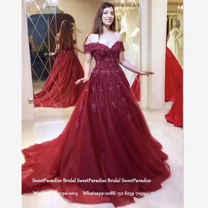 Бордовые платья Quinceanera с аппликацией бисером Длинные Часовня Поезд с открытыми плечами сладкий 16 платье Vestidos De 15 Anos
