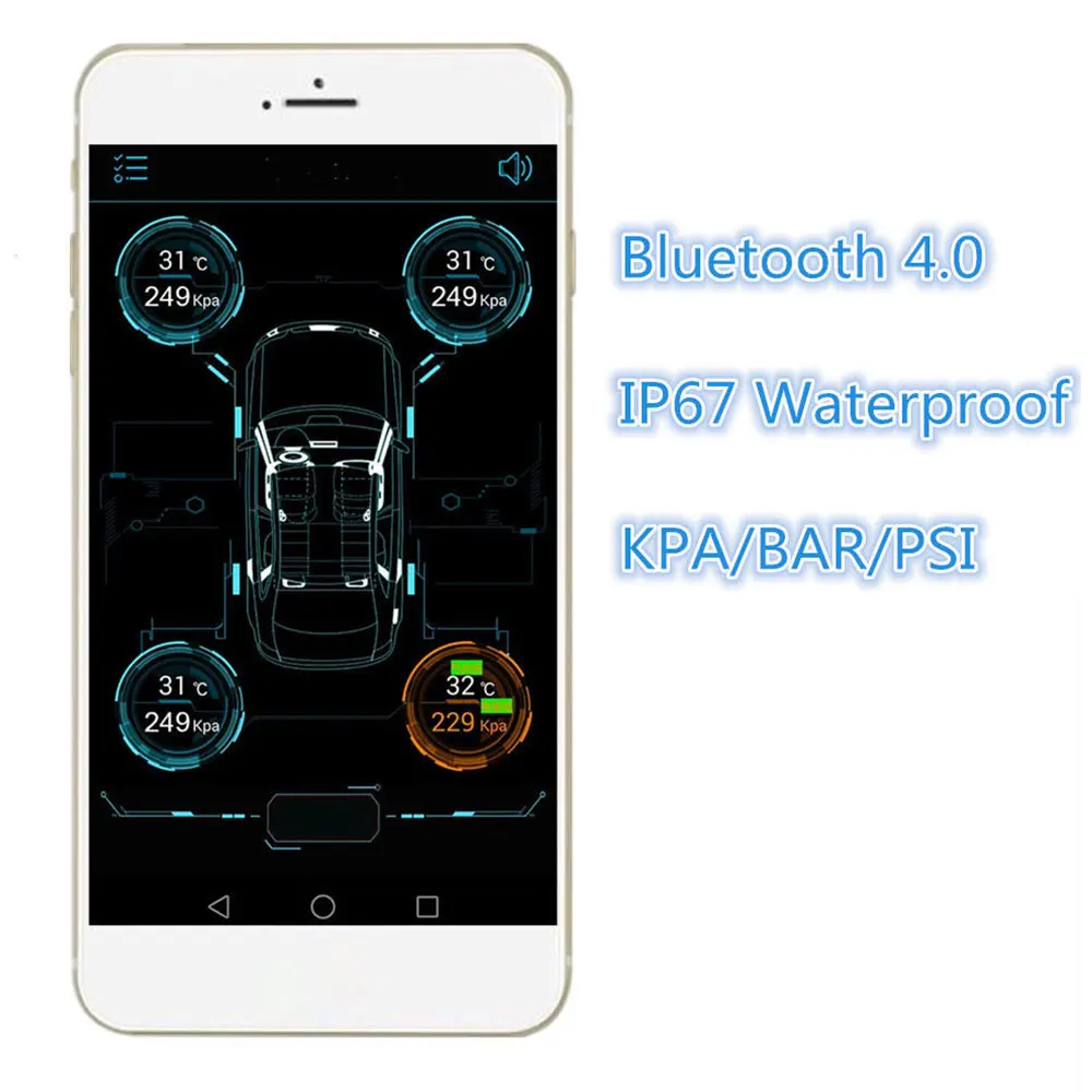 4 внутренних датчика давления в шинах детектор Bluetooth TPMS мобильный телефон приложение обнаружения TPMS универсальный для Android/IOS автомобиля