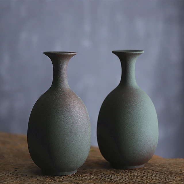 One day One Flower Zen Green Pottery Imitation Bronze Vase Ornaments Japanese Hand-made Ceramic Flower Arrangement Porch Decor 2