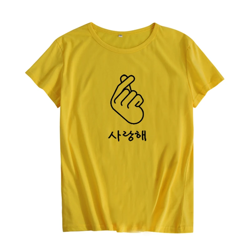 Корейская футболка с надписью «Finger Heart I Love You» Hangul, хипстерская женская футболка с коротким рукавом и принтом, летние женские топы, женская футболка
