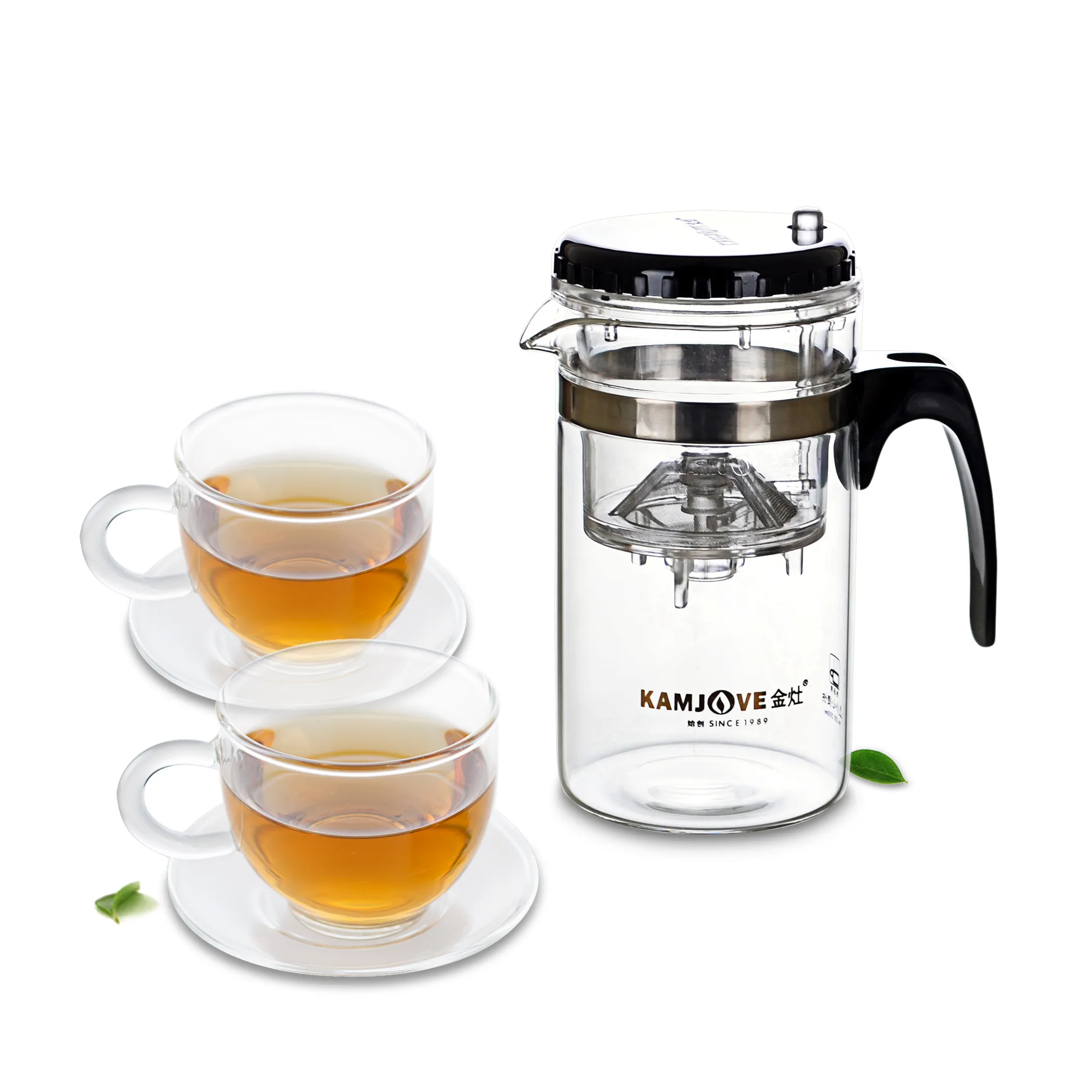 

1x Tea Set -Heat Resistant Glass Teapot Piaoyi Bei Teacup 200ml -TP120 + 2x 100ml Tea Cups & Saucers