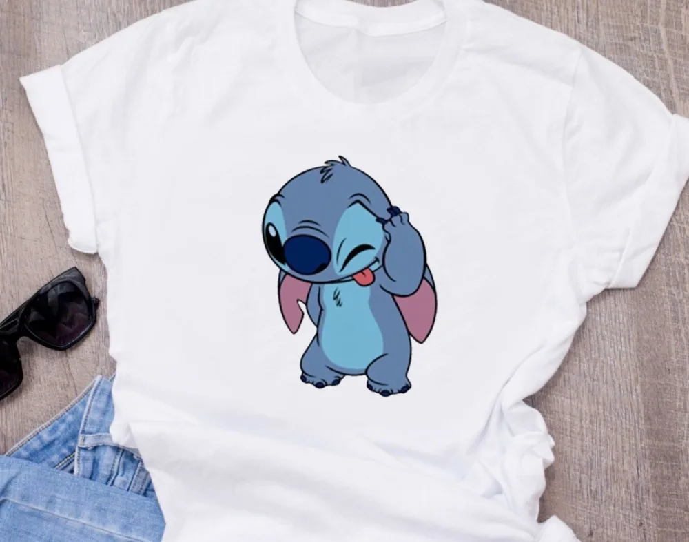 Женская модная футболка с милым рисунком из мультфильма Disneys Lilo Stitch Harajuku Kawaii Футболка с принтом милые повседневные топы