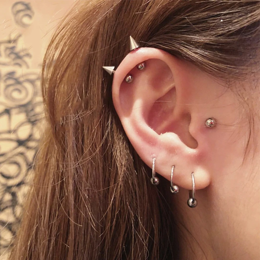Stainless Steel Goth Nose Ring Nipple Tongue Septum Nose Hoop Piercing Kit Rings Cartilage Earrings Sexy Body Jewelry Punk 5PCS
