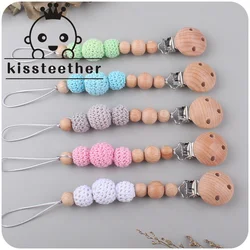 Kissteether New Baby Products Beech Wood Rattle Teether Toys Soothing Baby Wool Ball Wooden Beads Pacifier Chain Set Toy Gift