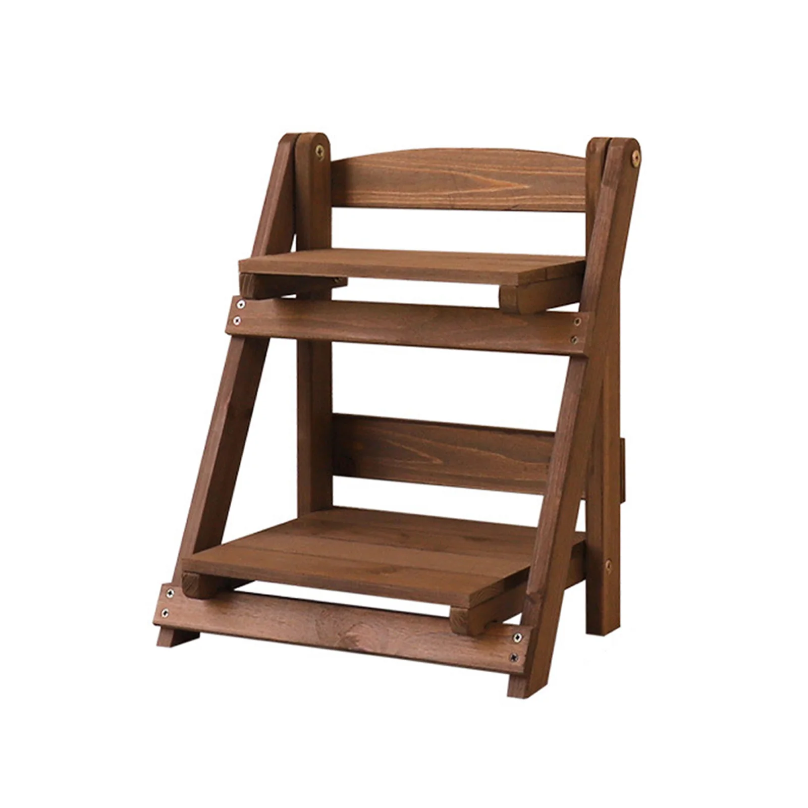 Balcony Garden Corner Display Rack Desk Shelf Living Room Two-layer Plant Stand Storage Solid Wood Folding Retro Indoor Outdoor