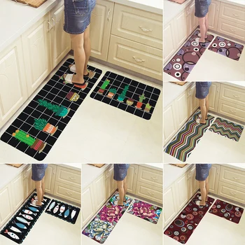 

2PCS Set of 40*120cm+40*60cm Long Kitchen Rug Floor Mat Printed Non-slip Home Entrance Mats Living Room Bathroom Rug