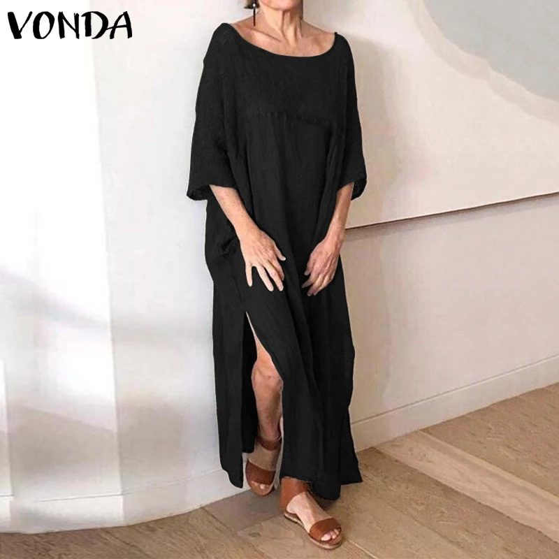 VONDA/винтажное платье, женские сексуальные вечерние платья с разрезом по подолу, длинное платье, праздничное летнее платье, Vestido, Женская Повседневная Свободная сарафан большого размера