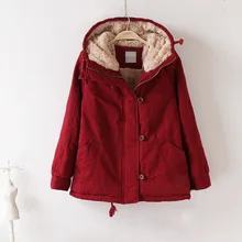 Модное женское красное зимнее пальто милая Толстая куртка с капюшоном пальто с длинным рукавом плюс размер ветровка теплая пушистая парка для девочек 3XL