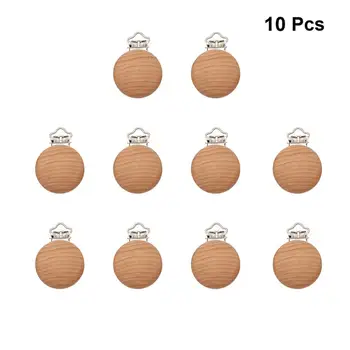 

2020 New 10PCS Wooden Infant Baby Kids Pacifier Clips Teething Soother Clips Nipple Clips Round Shape for Baby (30mm/35mm)