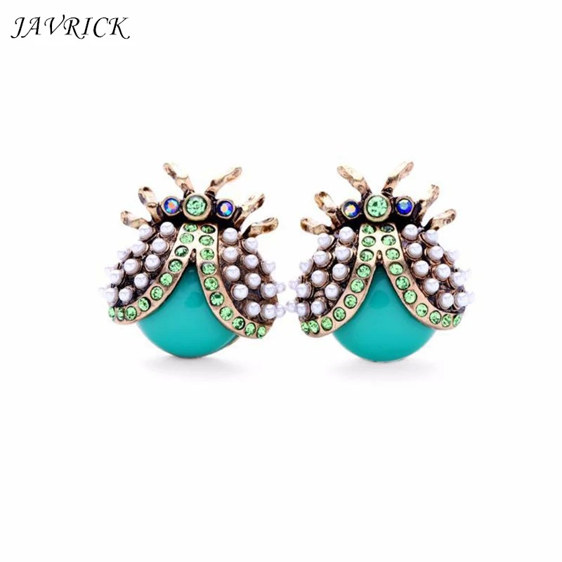 

Enamel Blue Ladybug Insect Beetle Stud Earrings Crystal Inlaid Fashion Jewelry