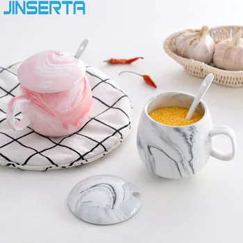 

JINSERTA Marbled Ceramic Tea Coffee Milk Cup Mug Spoon Set Kitchen Seasoning Box Gold Inlay Home Restaurant Cafe Decor Cup