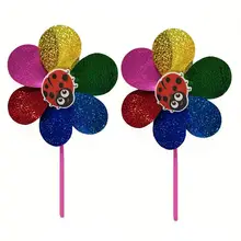 2Pcs 2 in 1 Colorful Sequins Windmill Wind Spinner Home Garden Decor Kids Toy Decoration Kids Toy
