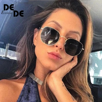 

New Arrival Polygon Clear Square Sunglasses Women Fashion Brand Design Lady Vintage Metal Small Frame Plain Sun Glasses 2019